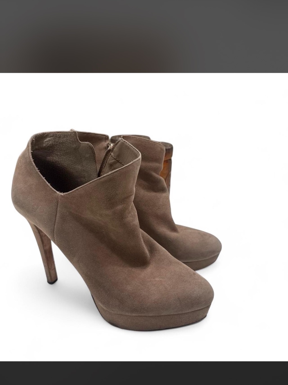 Women's Taupe Suede High-Heel Ankle Booties